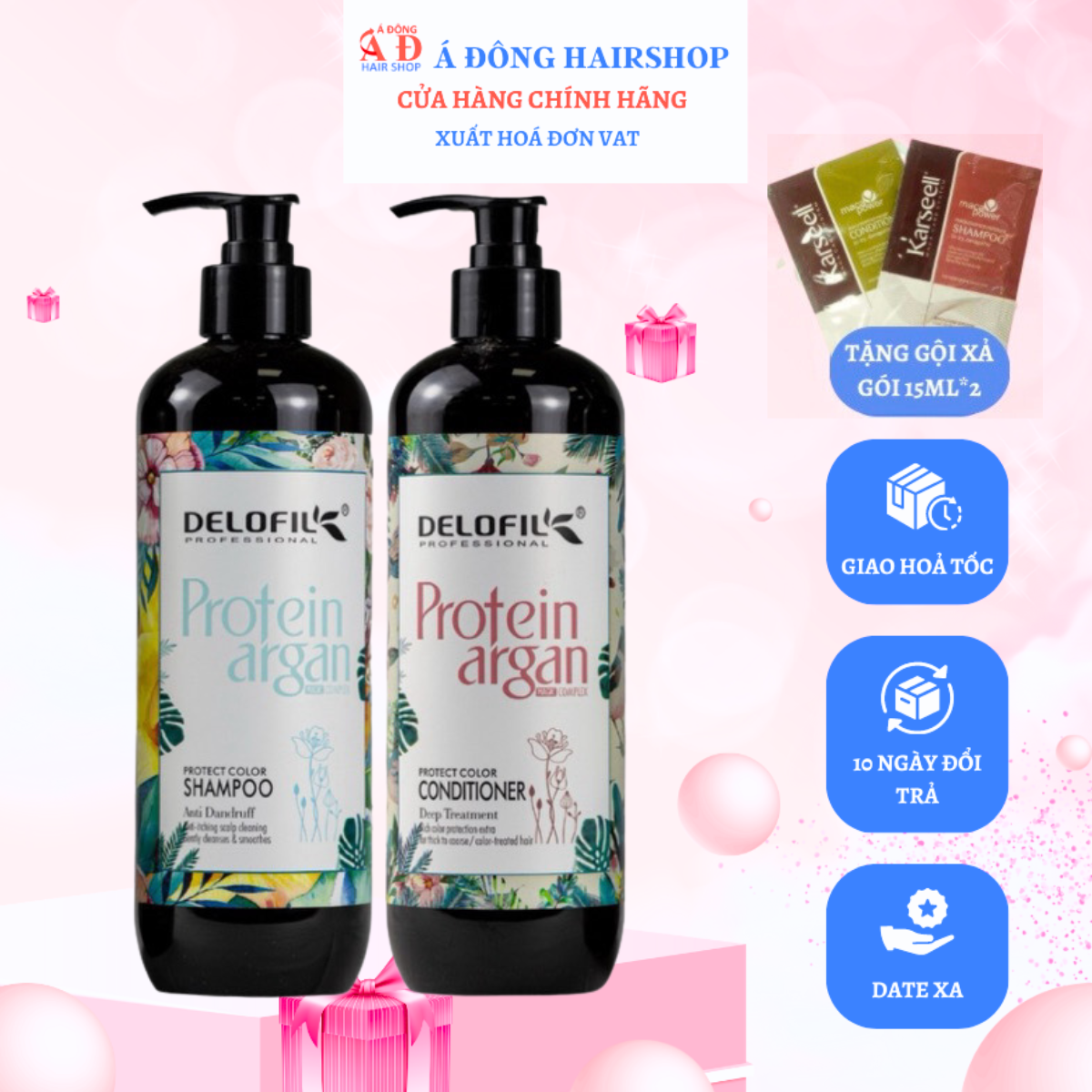 Dầu gội xả giữ màu tóc nhuộm lâu phai Delofil Protect Color 500ml + Gội xả gói Karseell 15ml