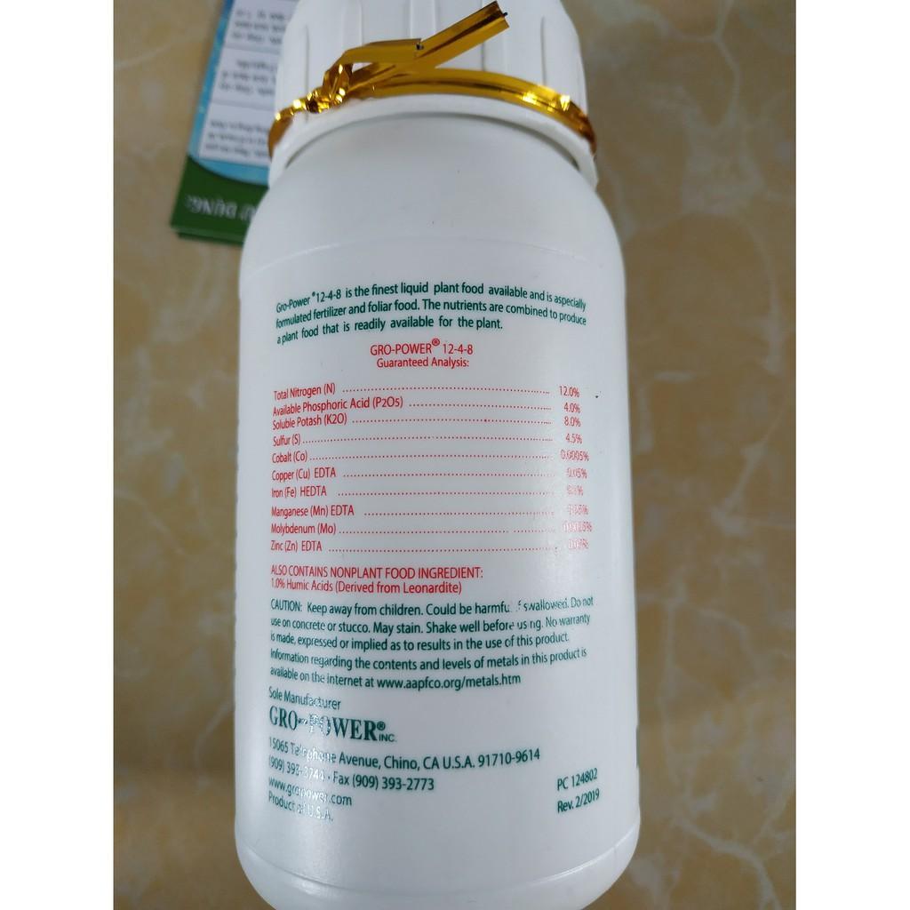 Phân bón cao cấp nhập khẩu từ USA GRO-POWER 12-4-8 - chai 240ml