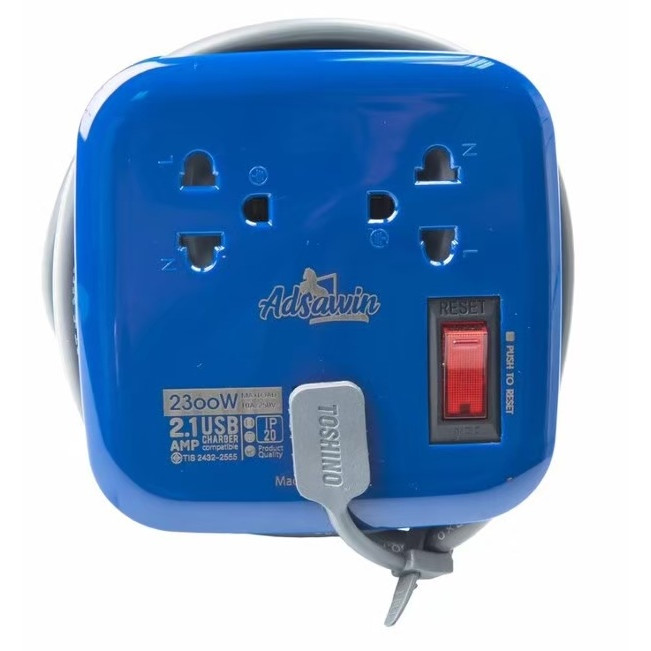 Ổ CẮM ĐIỆN DÂY CUỘN TRÒN TOSHINO AP1.8, 2 Ổ CẮM, KÈM 02 CỔNG SẠC USB 2.1A- 2.300W