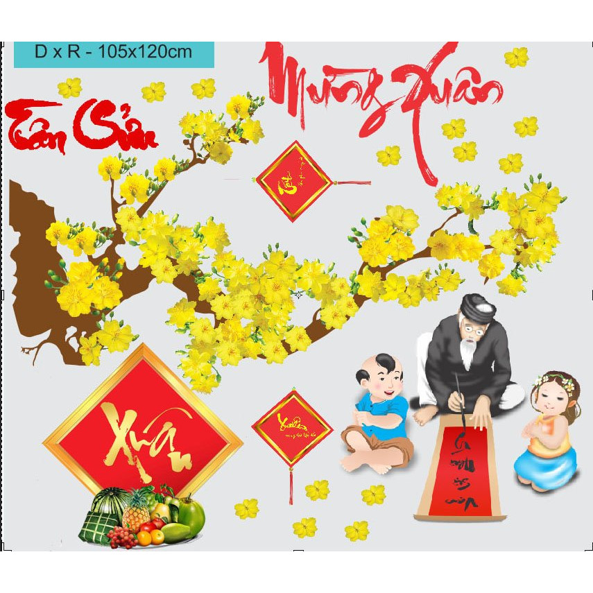 Decal trang trí tết xuân tân sửu - có sẵn keo - decal dán kính trang trì tết PK632