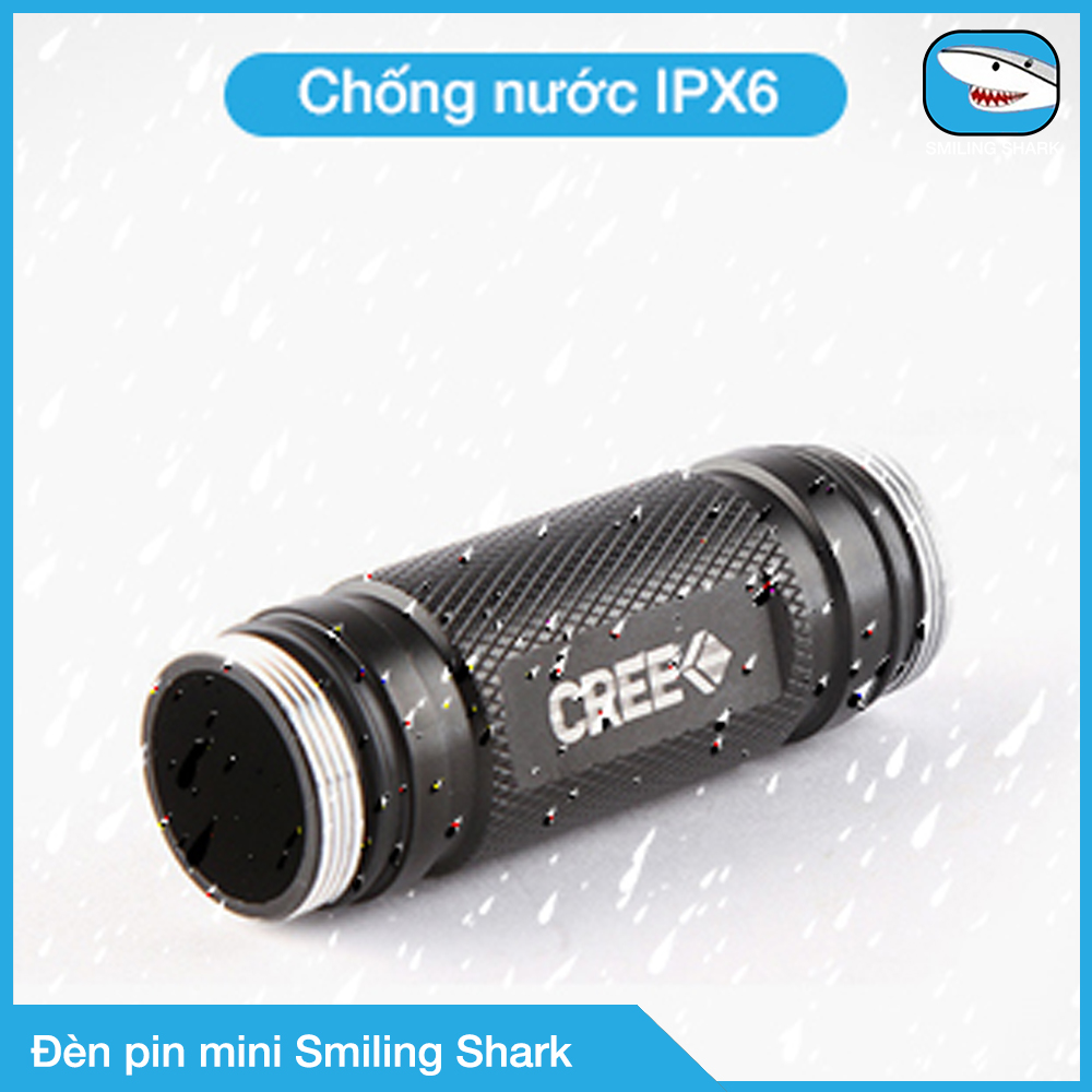 Đèn pin mini công nghệ Cree siêu sáng chống nước, chất liệu hợp kim chống rơi vỡ, tiện dụng dã ngoại, cắm trại, tuần đêm, sửa chữa máy móc, đi đường buổi tối, thương hiệu Smiling Shark - Hàng chính hãng