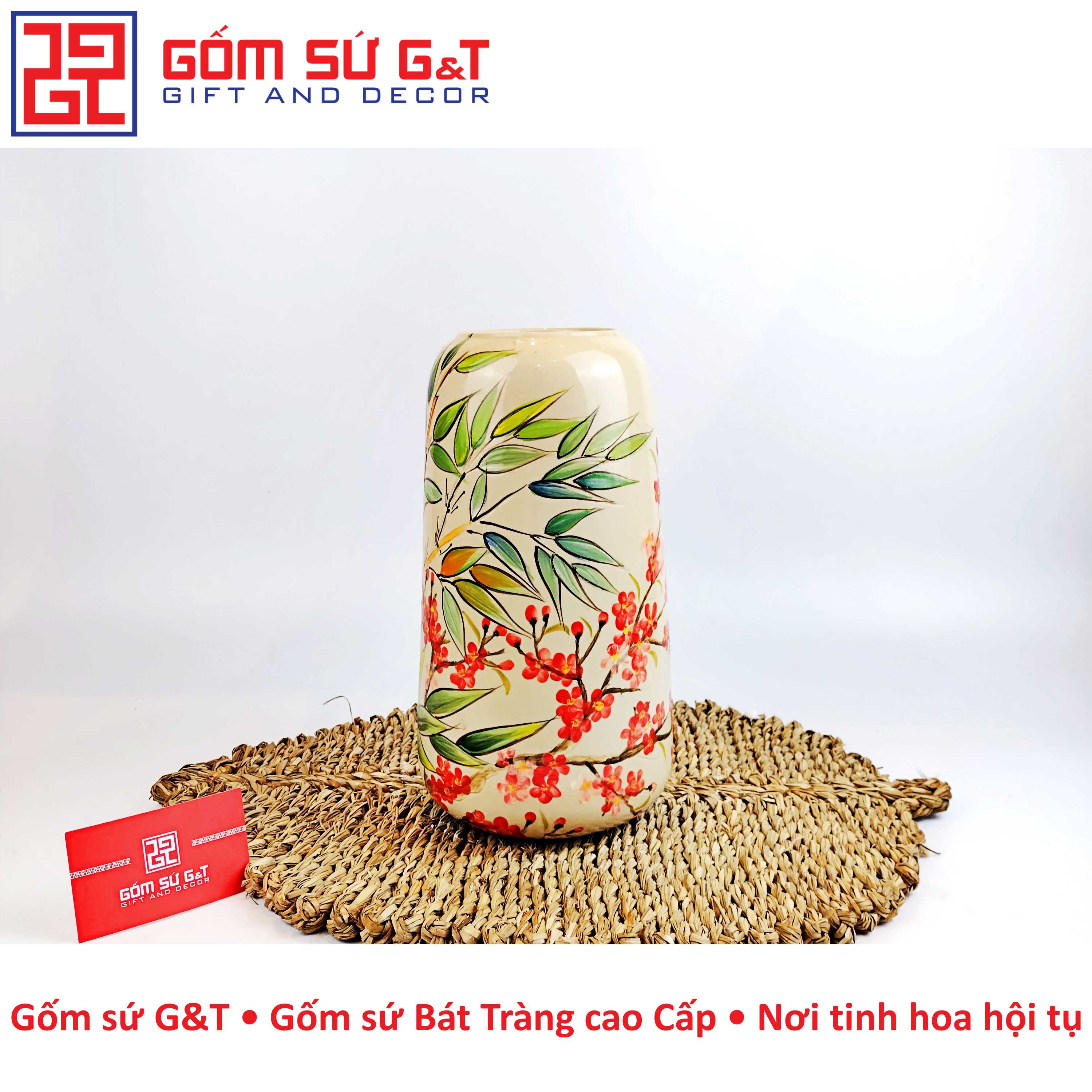 Lọ hoa dáng đu đủ vẽ trúc đào Gốm Sứ G&T