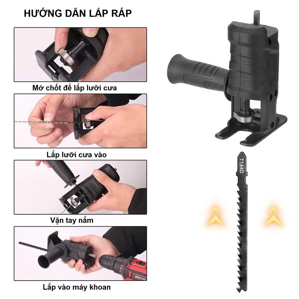 Bộ Chuyển Đổi Máy Khoan thành Máy Cưa Điện Cầm Tay với 3 Lưỡi Cắt Gỗ Kim Loại: Đa Năng và Tiện Ích