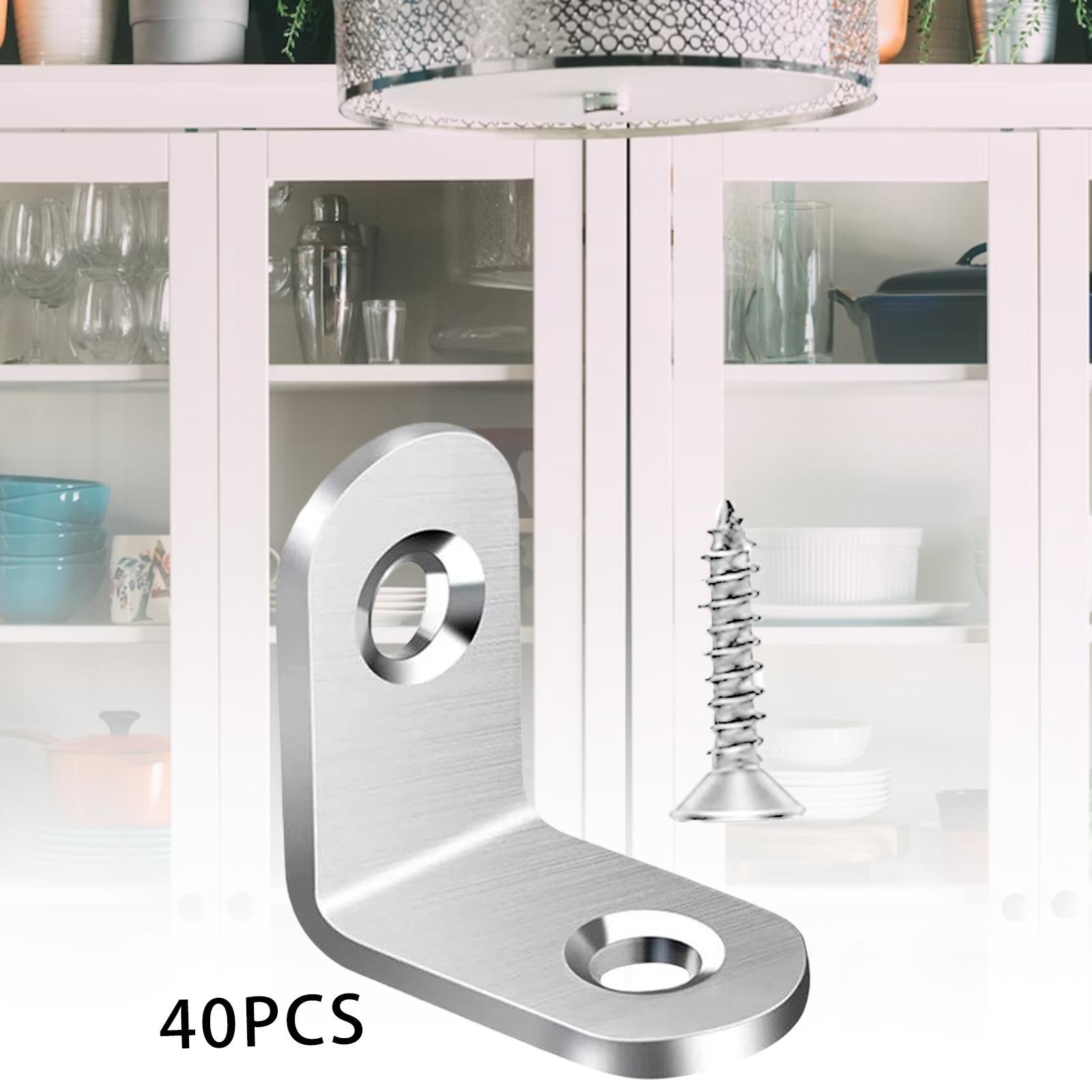 40PCS L Bracket Set, Corner Bracket, 90 Degree Right Angle Bracket with Screws, Metal L Brackets for Shelves Wood Furniture Cabinet Chair