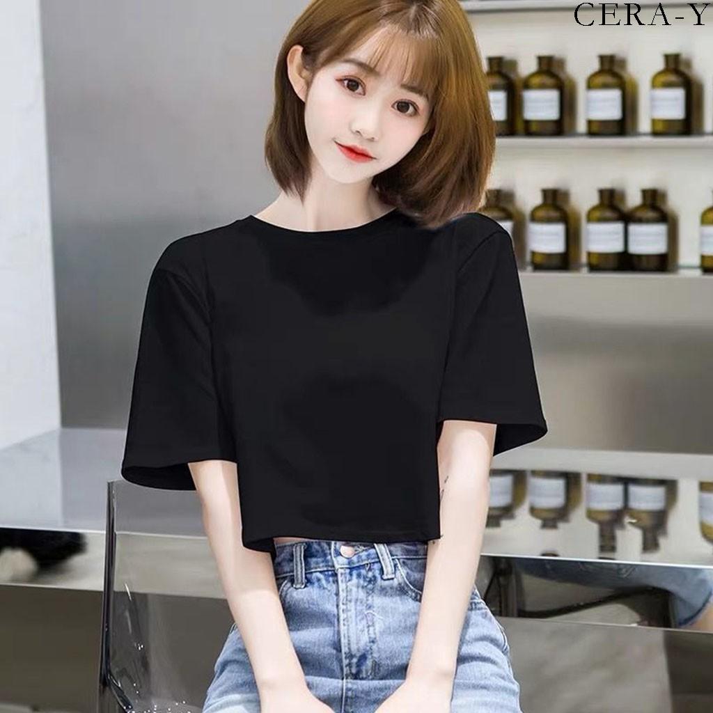 Áo thun thể thao form rộng croptop CERA-Y màu đen CR001