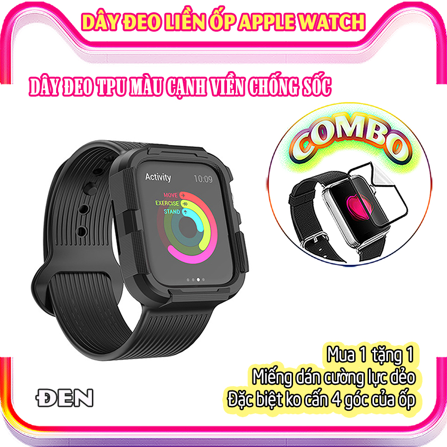 Dây Đeo liền ốp cho Apple Watch 7/6/5/4/3/2/1 size 38/40/41/42/44/45mm TPU màu cạnh viền chống sốc - nhiều màu (tặng cường lực dẻo theo size)