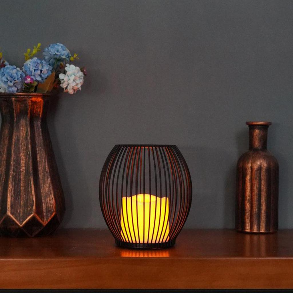 Vintage Style Iron Wire Candle Holder with LED Candle for Home Wedding Decor