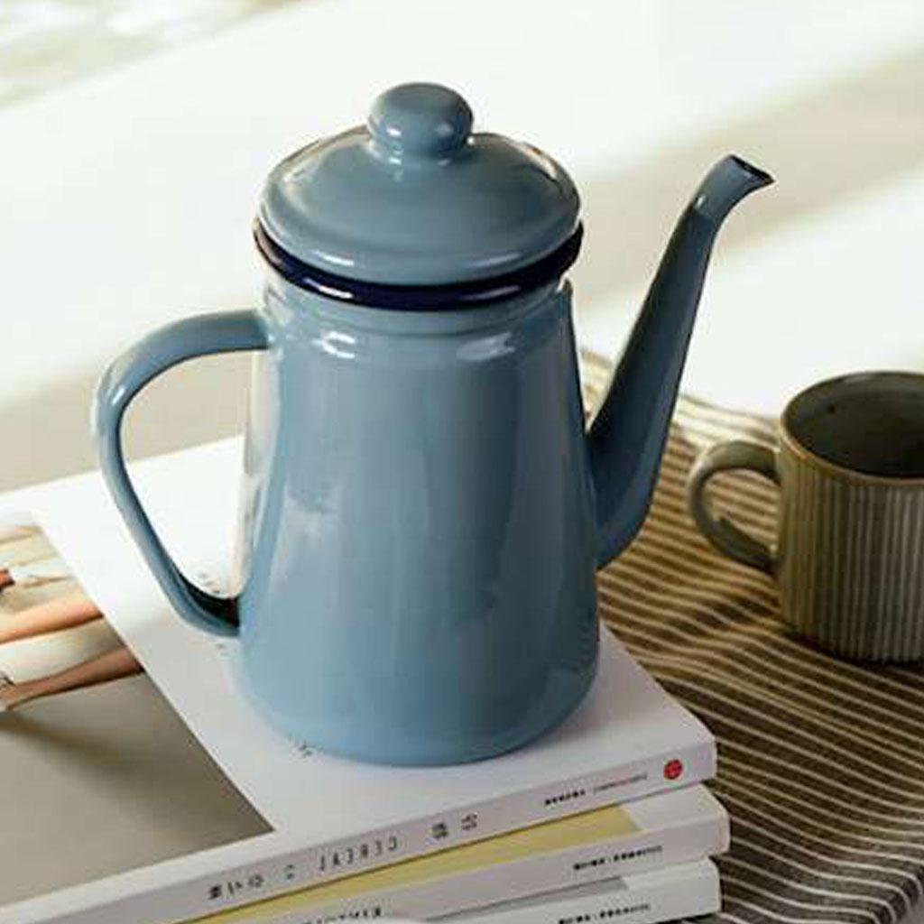 2xEnamel Teapot Loose Tea Leaf Tea Pot Pour Over Coffee Tea Pot Kettle 1L