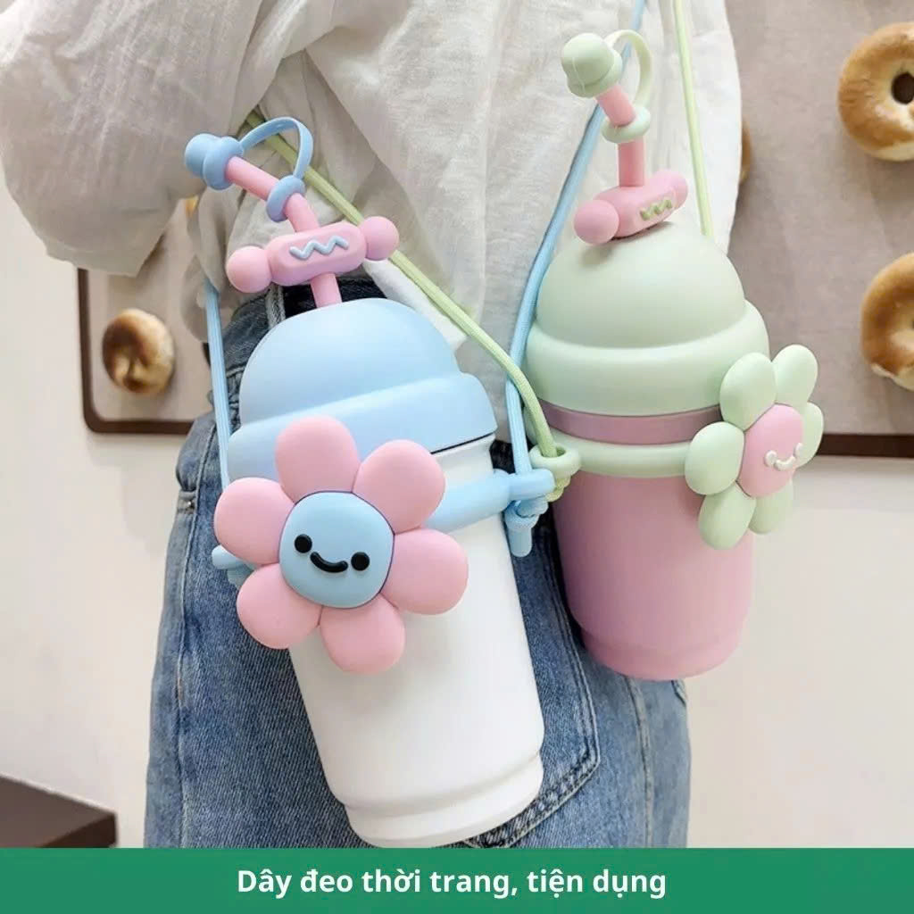 Bình Giữ Nhiệt Hoa Dễ Thương 700ML Inox 316 Cao Cấp – Kèm Ống Hút, Dây Đeo, Sticker &amp; Cọ Vệ Sinh - HÀNG CHÍNH HÃNG MINIIN