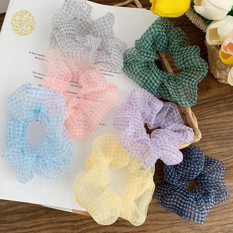 Cột (buộc) tóc scrunchies voan caro xinh xắn M31