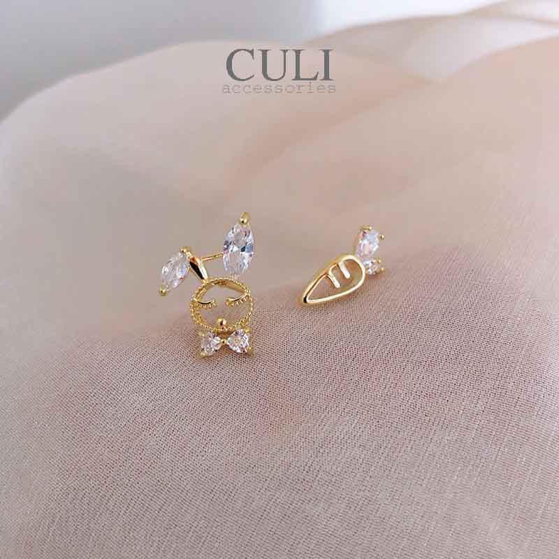 Khuyên tai, Bông tai bất đối xứng hình thỏ và củ cà rốt ngộ nghĩnh, cute HT623 - Culi accessories