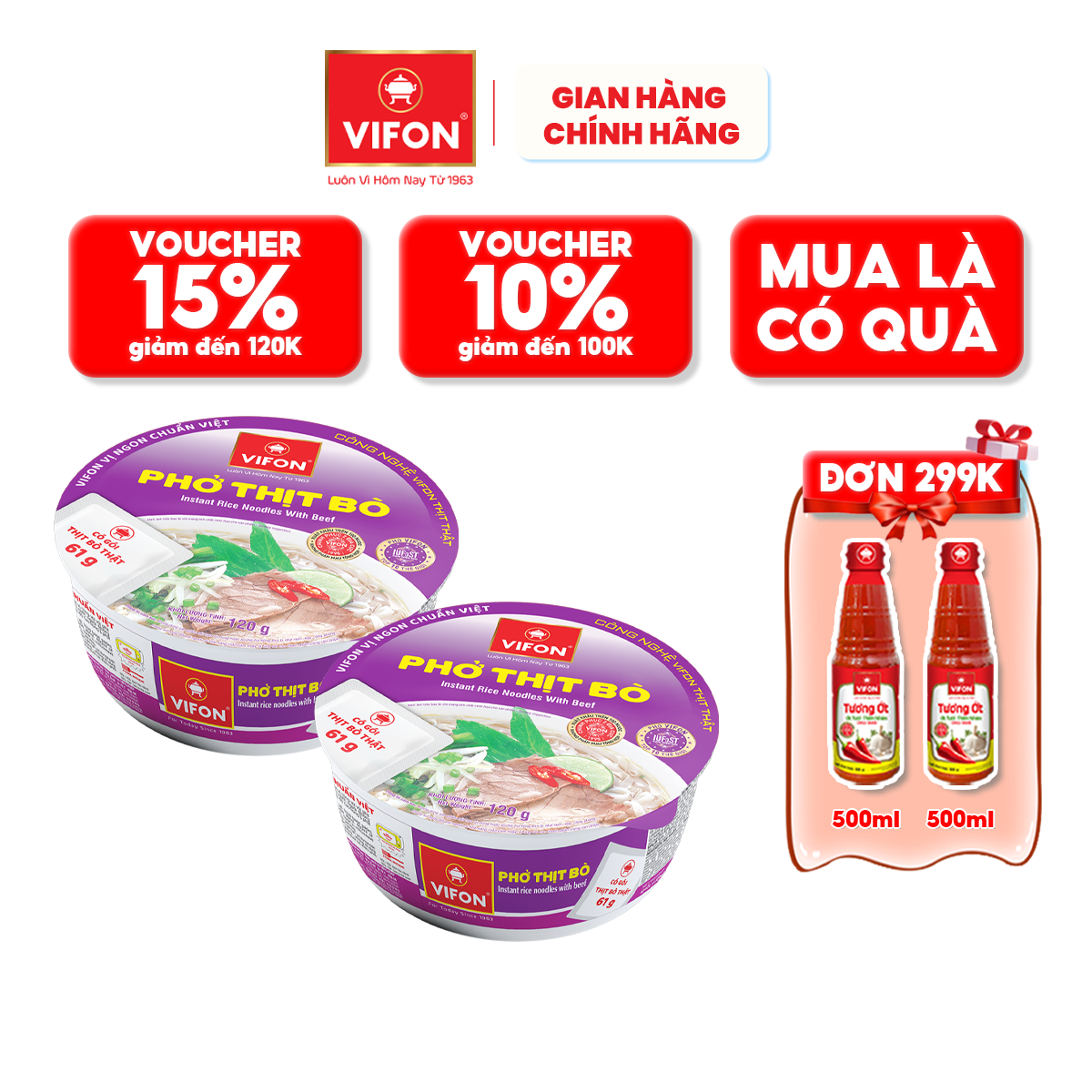 Thùng 12 Tô Phở Thịt Bò VIFON 120gr / Tô