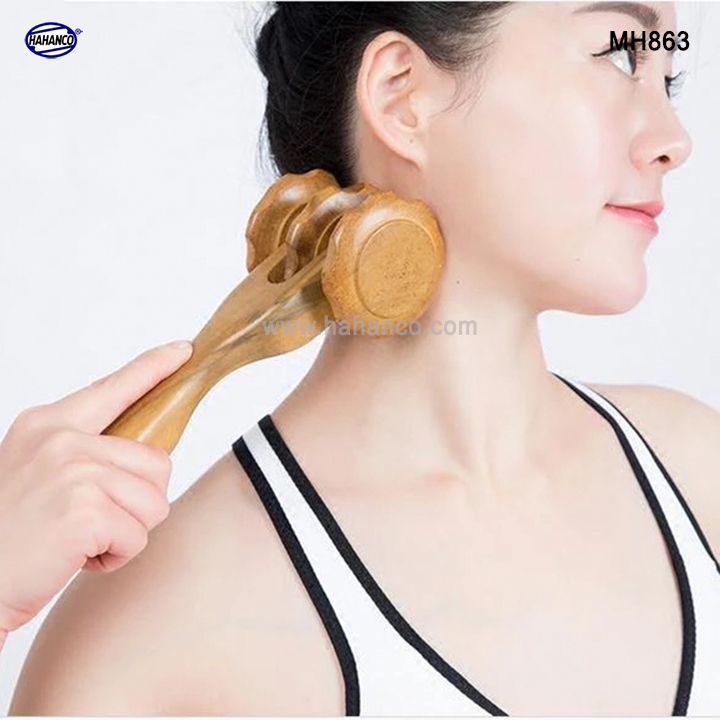 Cây lăn massage toàn thân 3 bánh gai đa năng bằng gỗ Bách Xanh (MH863) Xua tan nỗi lo đau nhức tạo cảm giác thoải mái - Chăm sóc sức khỏe