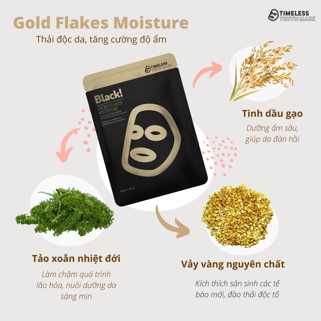 Mặt nạ vàng 24K than hoạt tính dưỡng ẩm, giúp da mềm mại và sáng mịn Timeless Truth Mask - Gold Flackes (30ml/miếng)