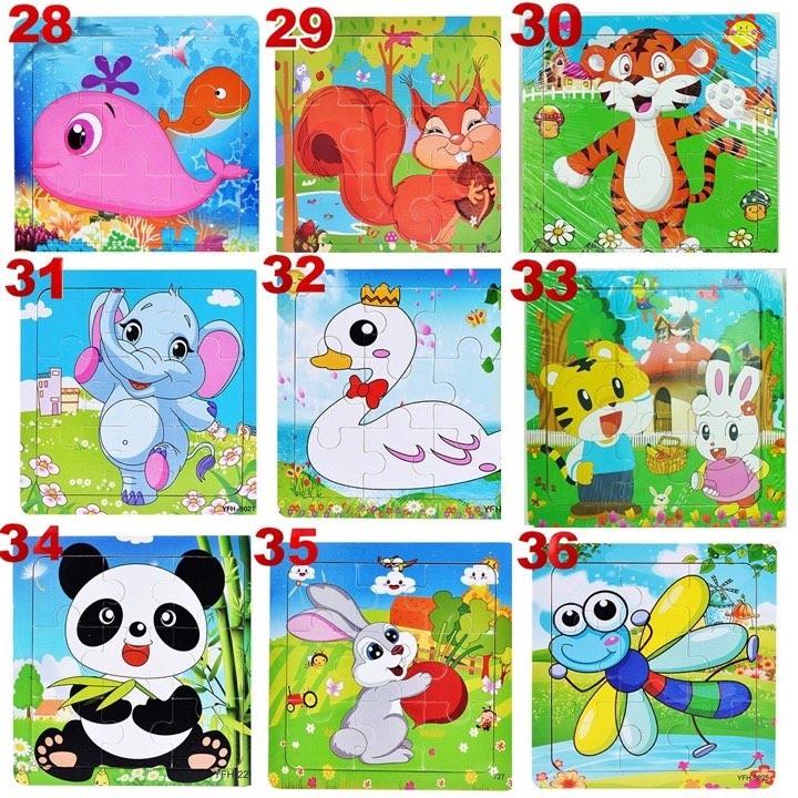 COMBO 10 TRANH XẾP HÌNH GỖ PUZZLE 9 MIẾNG CHO BÉ TỪ 2-6 TUỔI( có nền nhận biết)