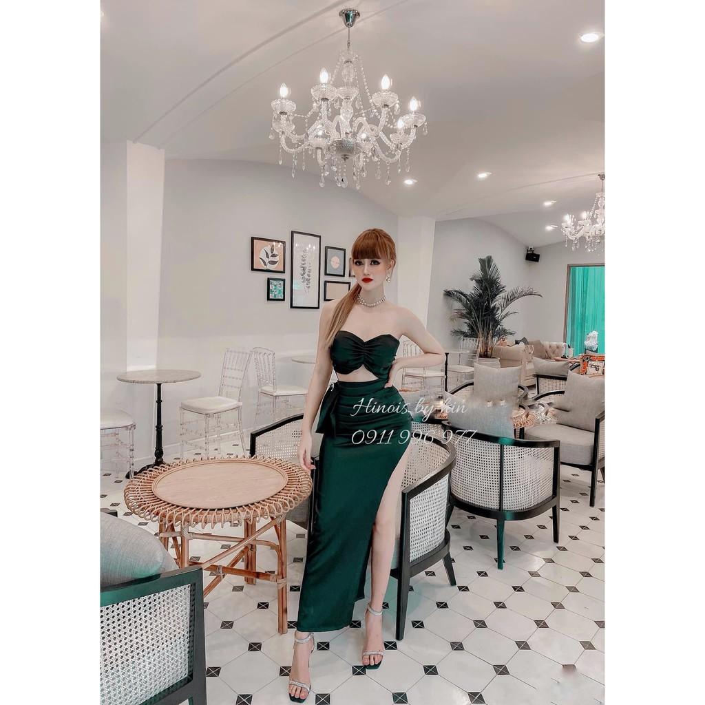 Đầm Body Dự Tiệc Cúp Ngực (CÓ MÚT) 2 Dây MẶc Được 2 Kiểu,Chất Liệu Lụa Phi Mịn, 2 Màu VÀNG -ĐEN