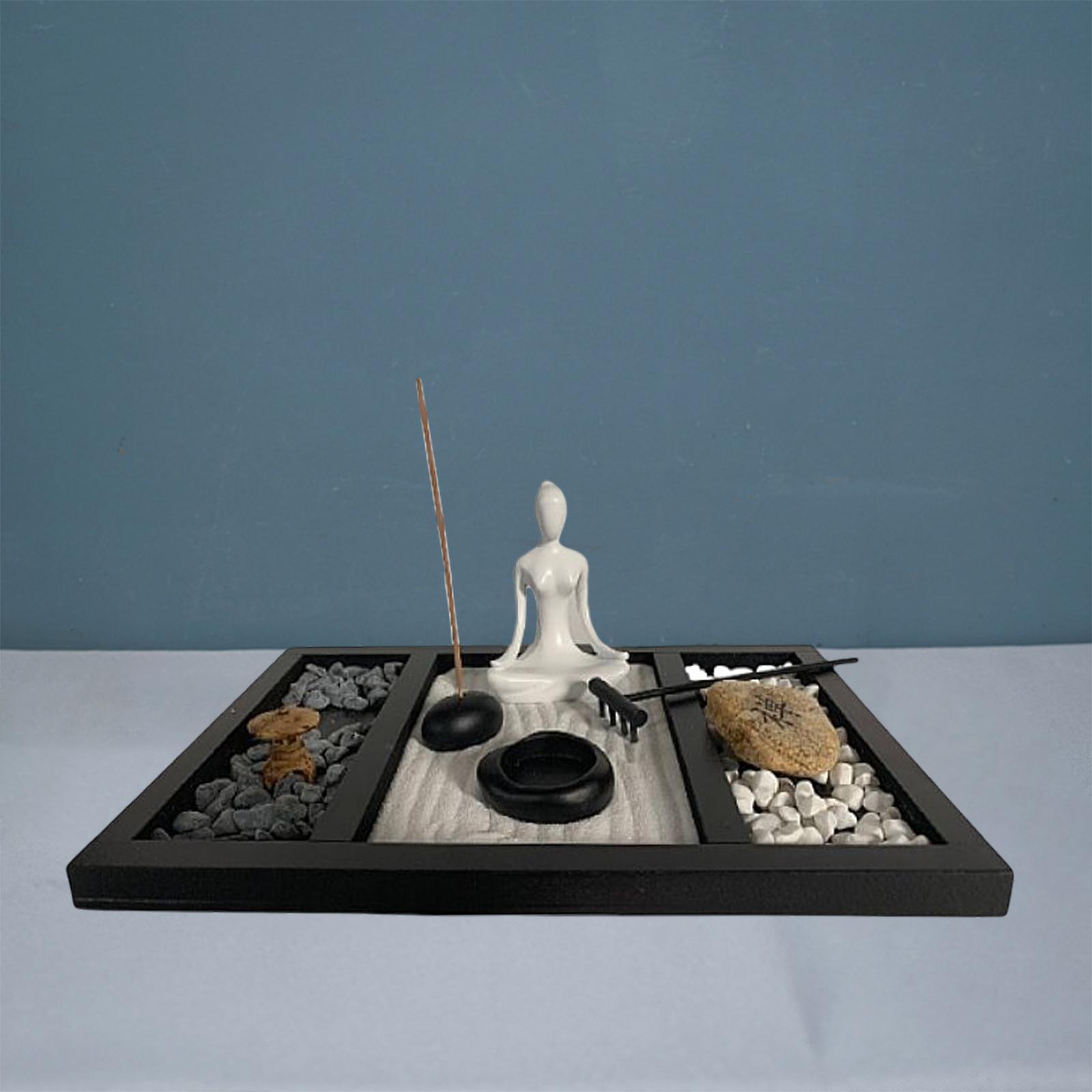 Mini Zen Garden Kit Candle Holder Desk Home Office Table Yoga Girl Statue