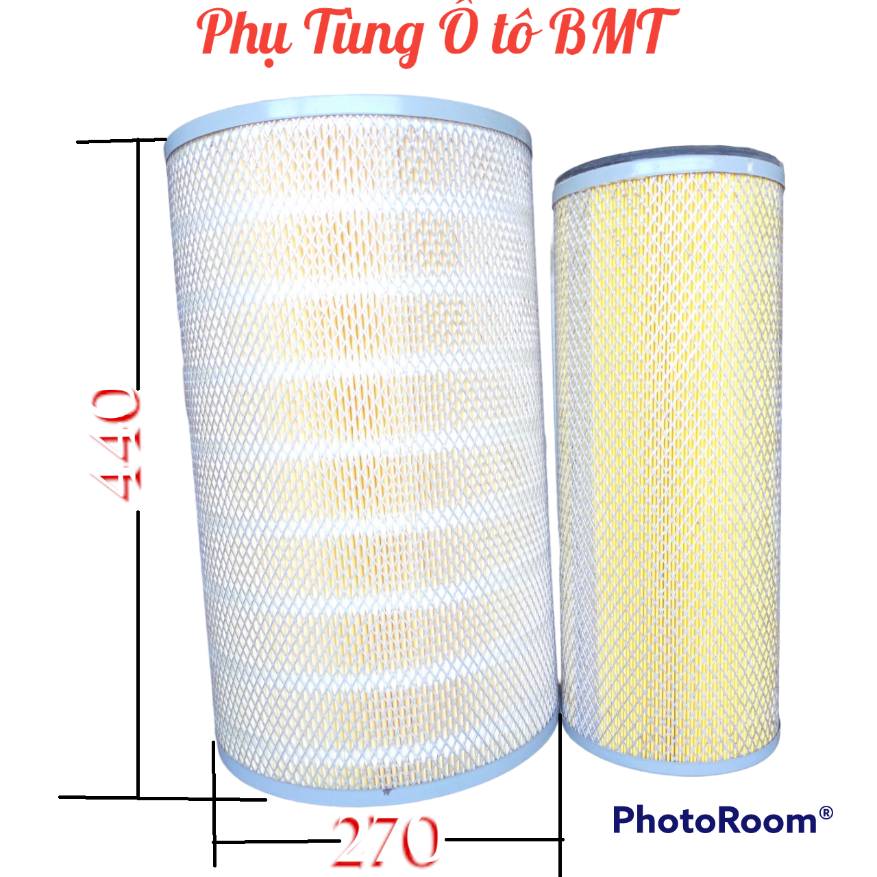 Lọc gió động cơ xe tải, kích thước đường kính 270, cao 440, bằng sắt, đáy sâu có lõi