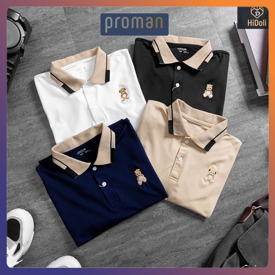 Hình ảnh Áo polo nam ngắn tay thêu gấu, Áo thun nam có cổ polo nam chất liệu cá sấu cotton chuẩn xịn loại 1 AT04 - PROMAN