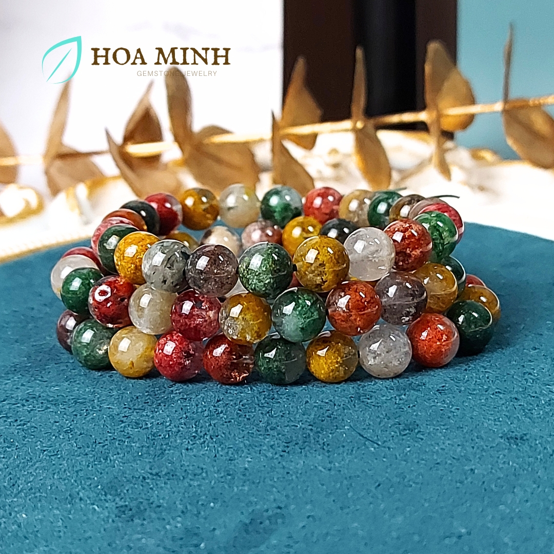 Vòng tay đá Thạch Anh Ưu Linh đa sắc size hạt 9 li VIP phong thủy may mắn không kén mệnh
