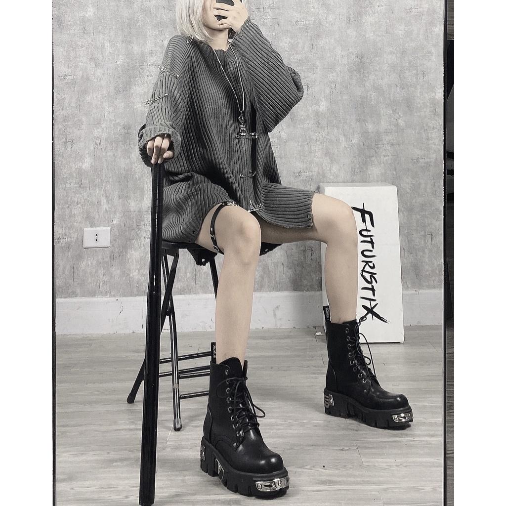 Áo Len Mix Kim Băng, Áo Len Unisex Form Rộng Xẻ Trước Có Zipper Khóa Cực Ngầu