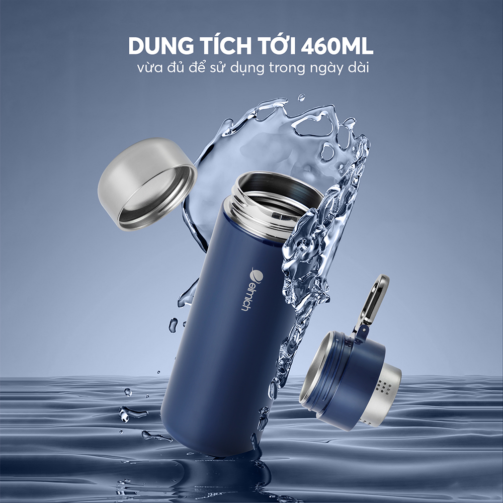 Bình giữ nhiệt Elmich EL8316 460ml, Hàng chính hãng, inox 316, đế silicone, có lưới lọc - JoyMall