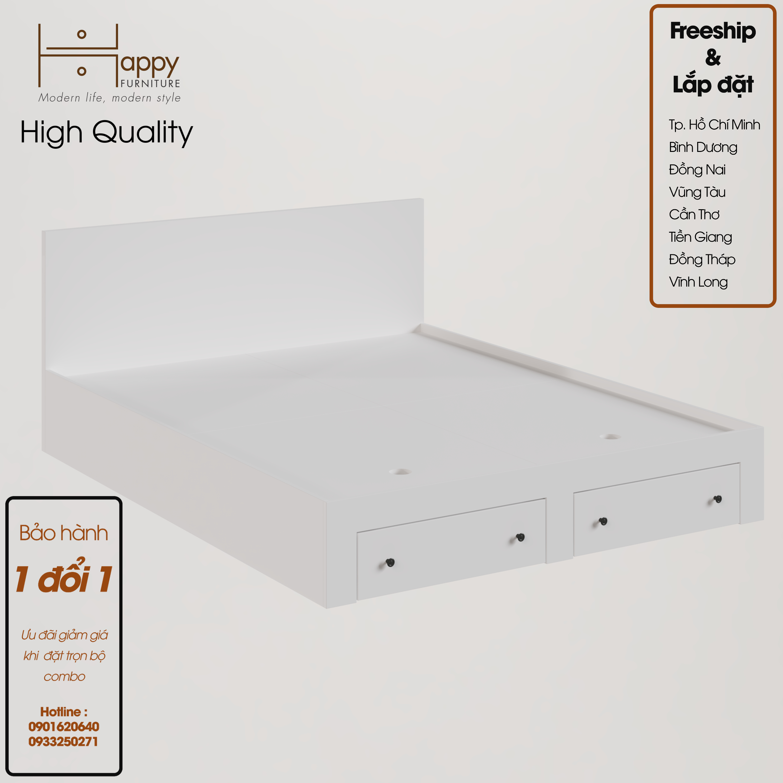 [Happy Home Furniture] CANA, Giường ngủ - 2 ngăn kéo đựng đồ ( chống ẩm cao cấp ), GNG_009, GNG_010, GNG_011, GNG_012