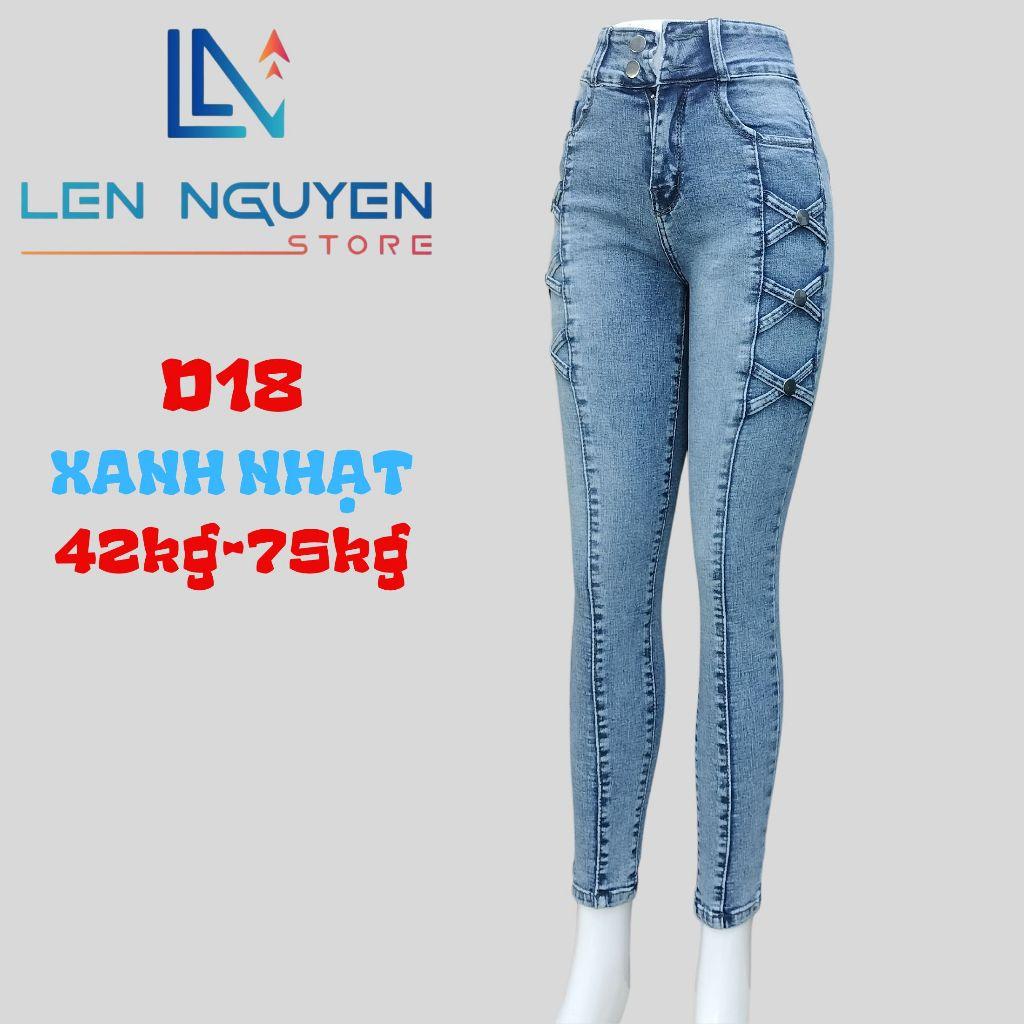D18_Quần jean nữ, dài, lưng cao, quần bò nữ dáng ôm, quần rin nữ có big size, cho 42kg đến 75kg,LEN NGUYEN STORE - Xanh