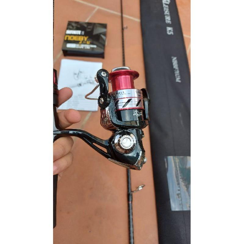 Bộ cần lure noeby k5, máy đứng noeby k2, dù noeby 150m