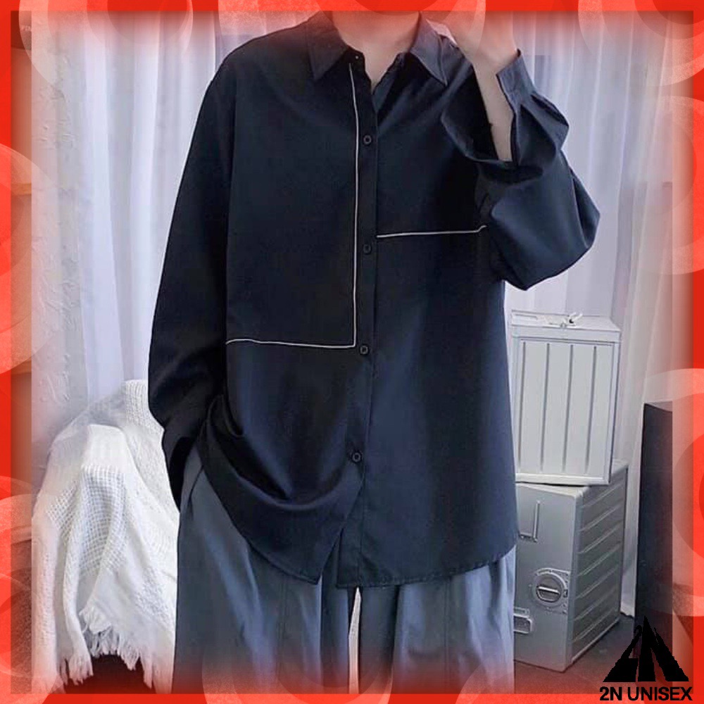 Áo sơ mi unisex form rộng - somi nam nữ sọc số 20