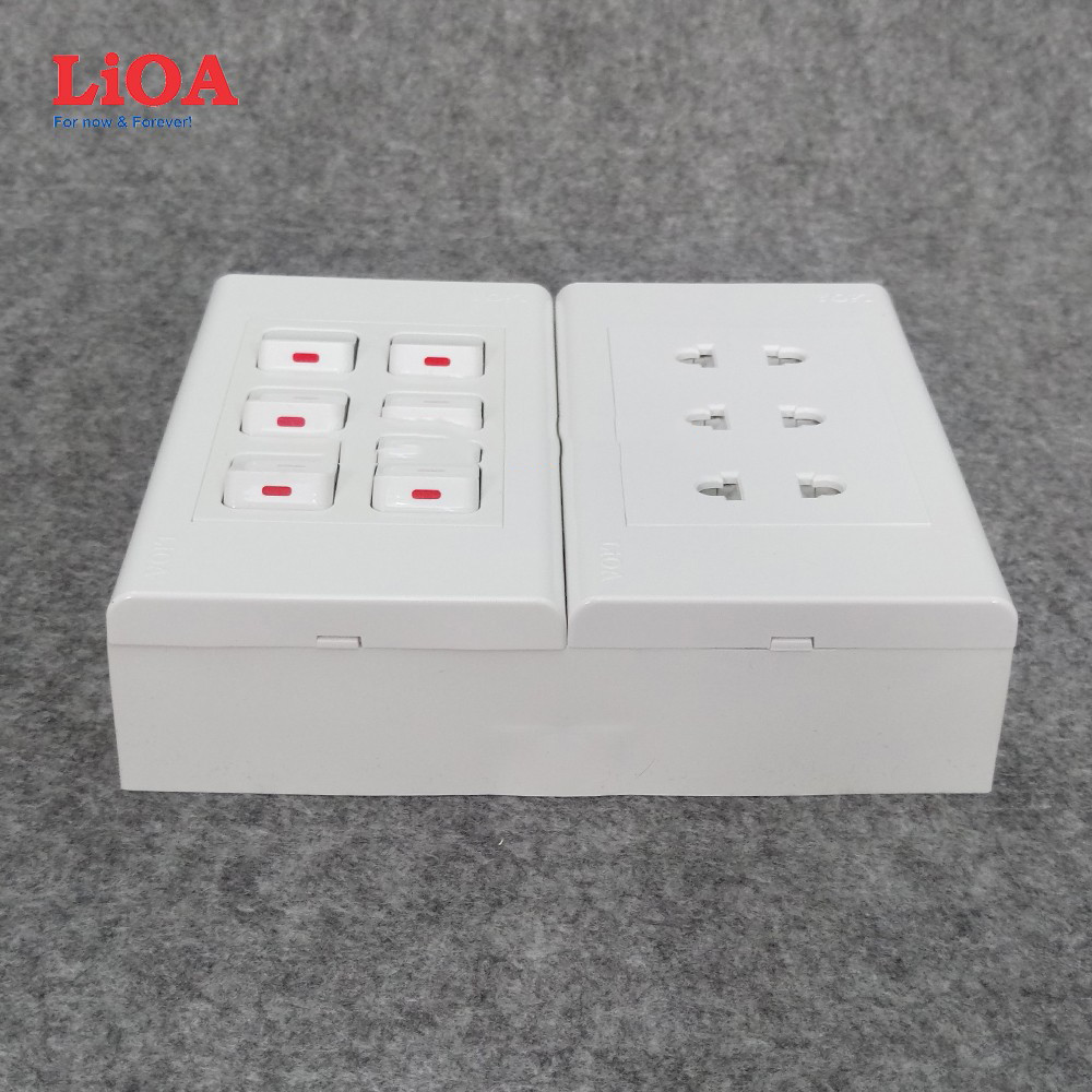 Combo ổ cắm điện ba 2 chấu 16A + 6 công tắc điện LiOA - Lắp nổi