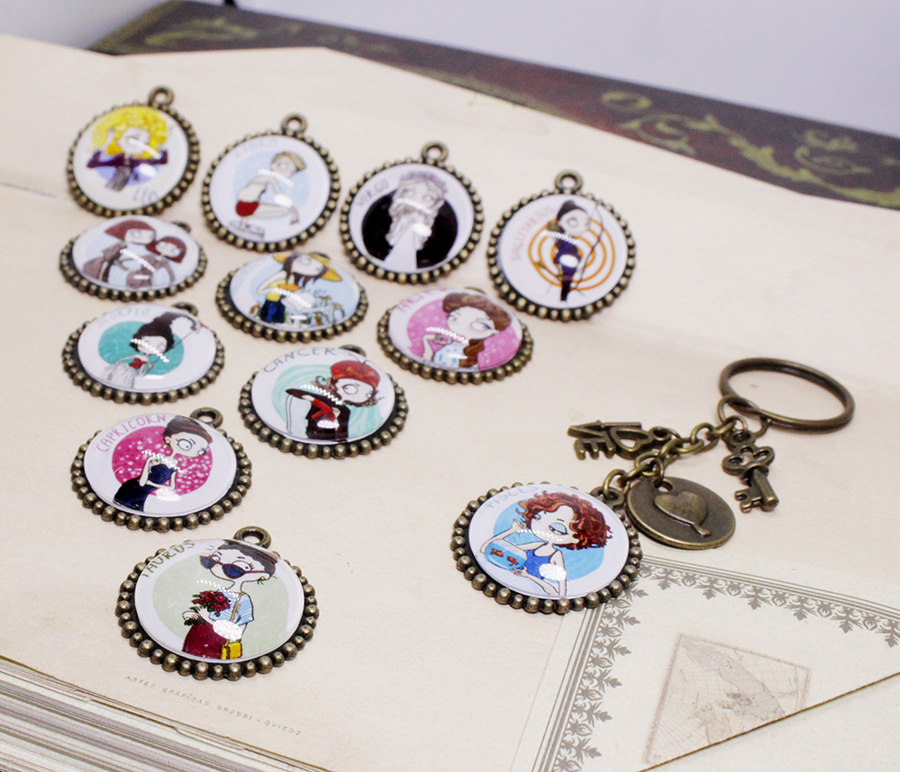 Móc khóa 12 cung hoàng đạo Zodiac mẫu 20mm phong cách Chibi 06646-M4