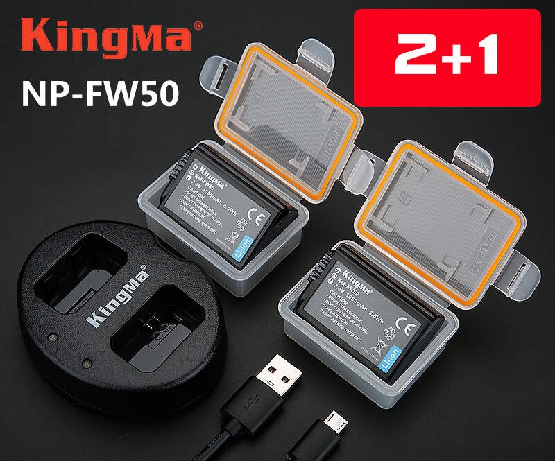 Bộ 2 pin sạc và Đốc sạc đôi KingMa NP-FW50 cho Sony A6000 A6300 A6500 - Hàng Chính Hãng