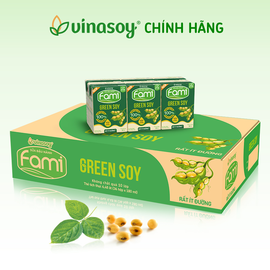 Thùng sữa đậu nành Fami Green soy rất ít đường (36 hộp x 180ml)