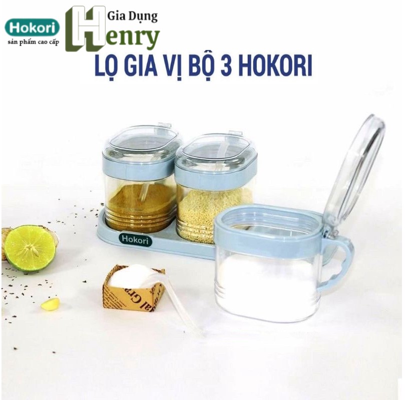 Bộ 3 Hũ Đựng Gia Vị HOKORI, Bộ 3 Lọ Đựng Gia Vị Có Nắp Đậy Kèm Thìa Dày Dặn Bền Đẹp - Hàng cao cấp