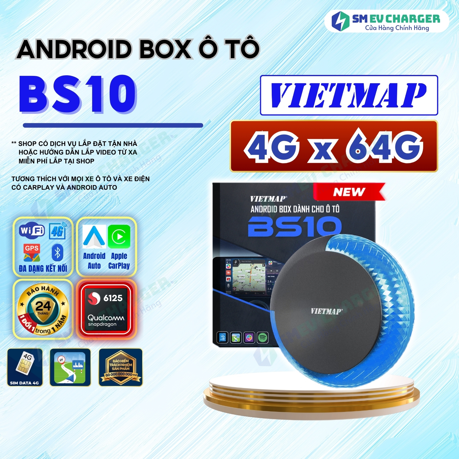 [Nhập Mã TIKISMEV5] Vietmap BS10 Box Android kết nối màn hình xe ô tô - Tặng Vietmap Live 3 năm - CarPlay và Android Auto thế hệ mới - SMEV Phân Phối