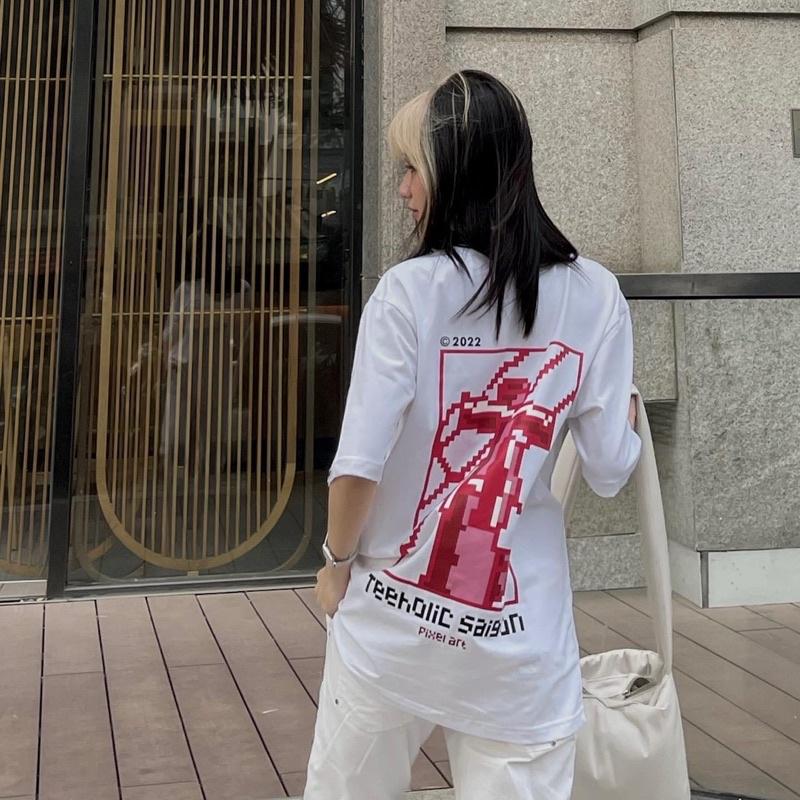 Áo Thun Unisex Form Rộng TeeHolic Logo THS Pixel Màu Đen - Trắng