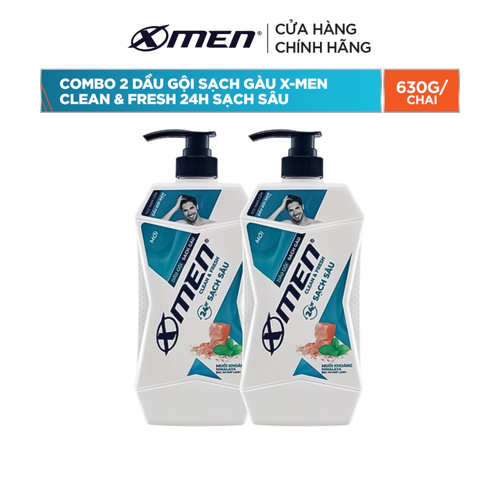 Combo 2 Dầu gội Sạch Gàu X-Men Clean & Fresh 24h Sạch Sâu 630g/chai