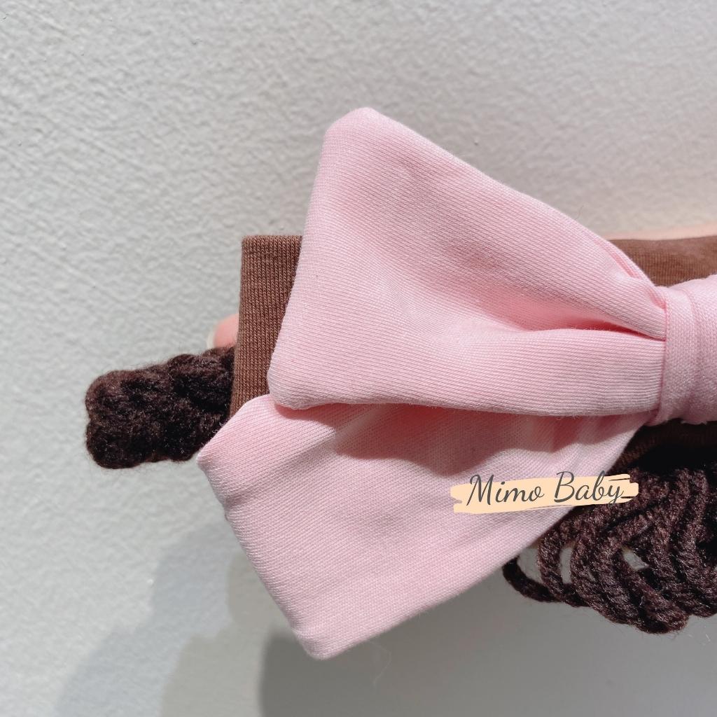 Băng đô tóc giả, turban tóc giả nơ hồng lớn dễ thương cho bé Mimo Baby BD50