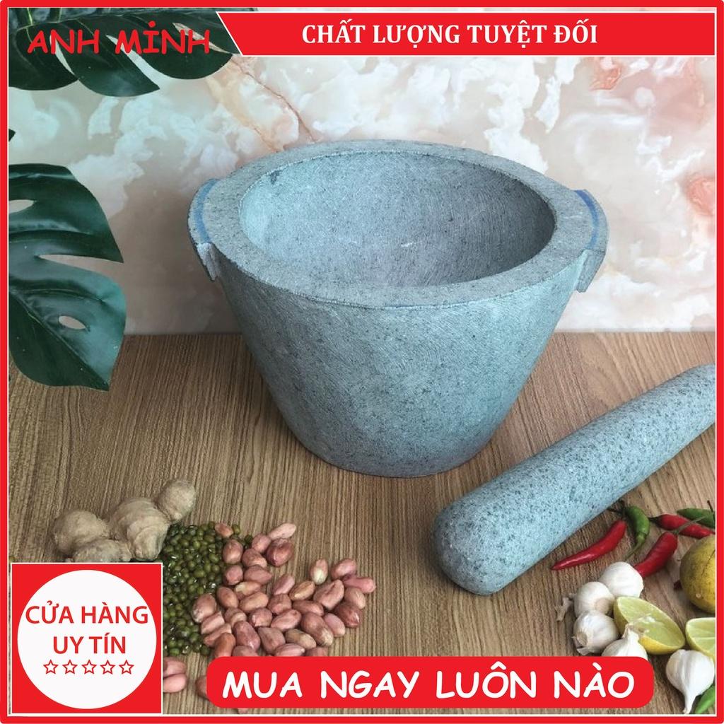 Bộ sản phẩm cối đá + chày đá xanh nguyên khối Đường Kính 24cm