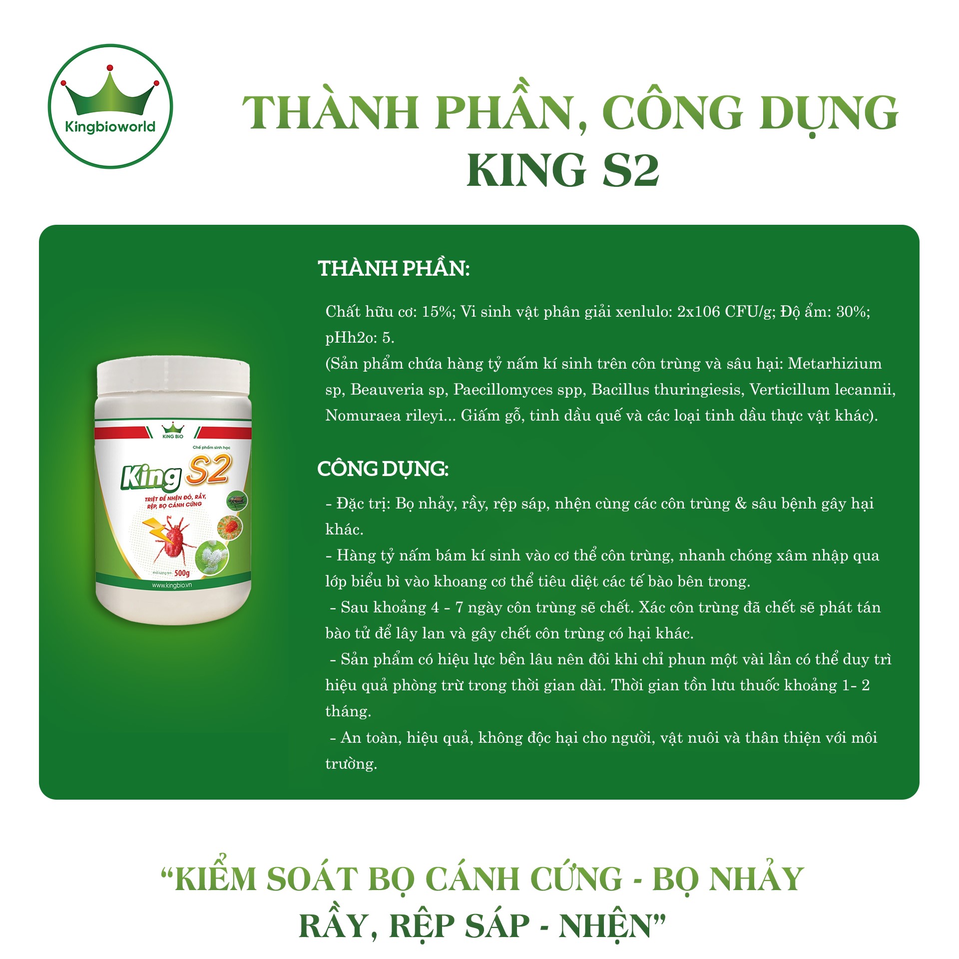 King S2 - Thuốc đặc trị côn trùng sinh học, tiêu diệt bọ nhảy, rầy, rệp sáp, nhện, bọ cánh cứng