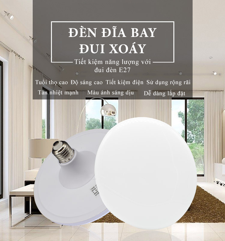 Đèn Led đĩa bay đui xoáy ánh sáng trắng ( 18W - 24W - 36W - 50W ) cao cấp - Huy Tưởng