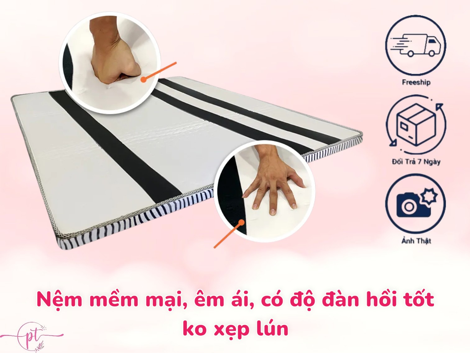 Nệm Cao Su Non Chần Viền Diamond Dày 5cm Kích Thước 80cm/1m/1m2/1m4/1m6/1m8 Đủ Size Tặng Kèm Ga Nệm