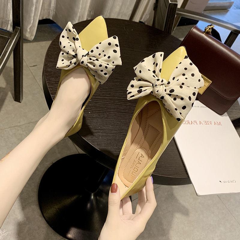 Giày Búp Bê Da Đính Nơ Xinh Xắn Cho Nữ