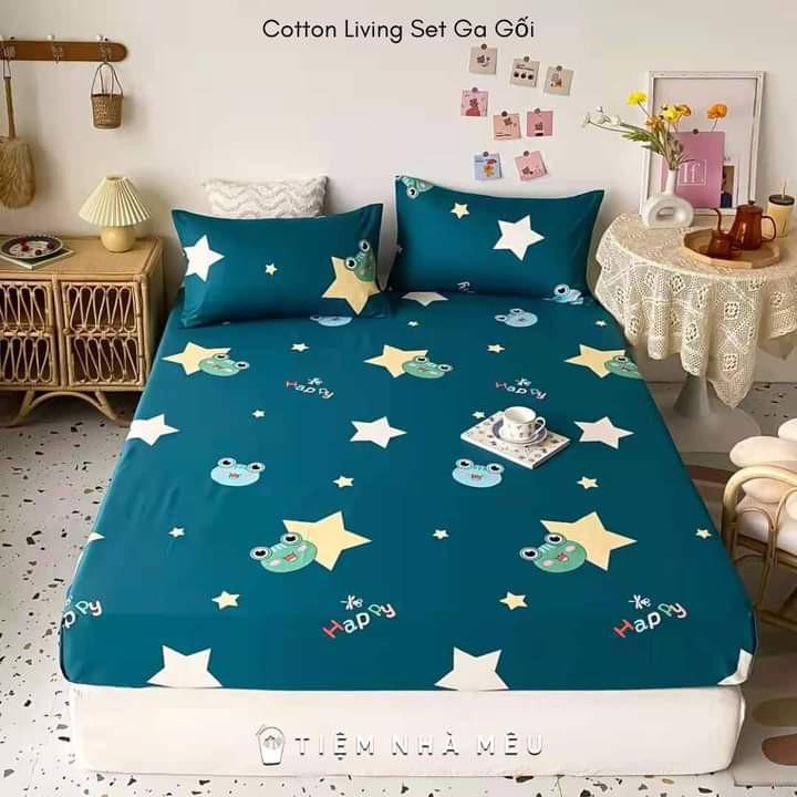 Bộ Ga Gối Cotton Lụa 5D m6/m8/2m - Nhiều Mẫu Tiệm Nhà Mêu Set 3 Món Ga + 2 Vỏ Gối Cotton 100% Siêu Mềm Mịn