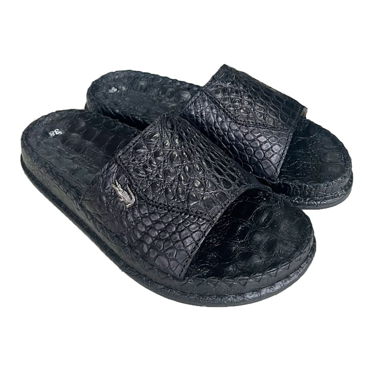 Dép Nam Da Cá Sấu Đế Cao 3Cm Trường Hải Màu Đen Quai Ngang Dn266 - 39 - Màu Đen