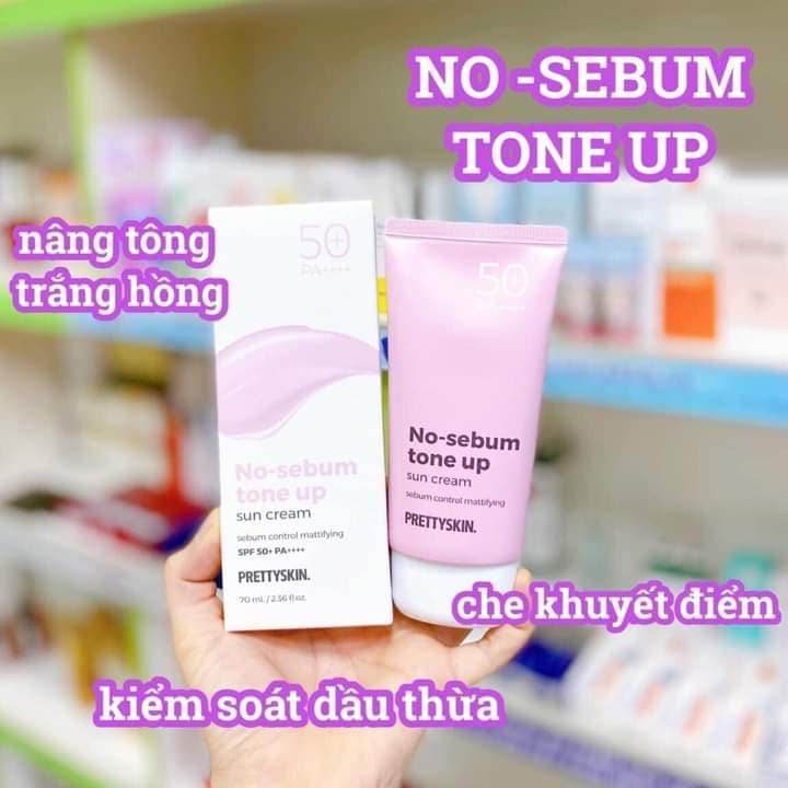 Kem Chống Nắng Pretty Skin Nâng Tone Kiềm Dầu No-Sebum Tone Up 70ml SPF 50+ PA++++ Kiềm dầu, nâng tone, che khuyết điểm