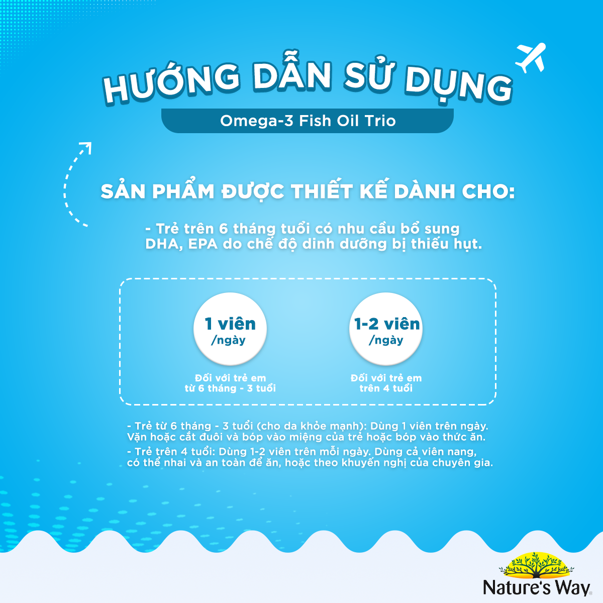 Viên Uống Dầu Cá Nature's Way Omega-3 Fish Oil Trio Giúp Bổ Sung DHA Phát Triển Trí Tuệ Cho Bé 60 Viên