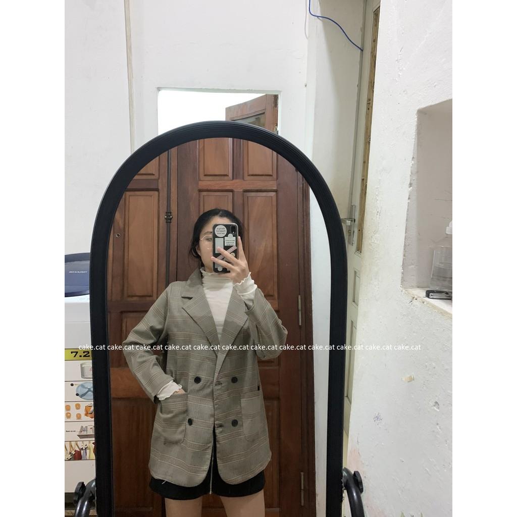 Áo Blazer kẻ nâu tây 4 cúc freesize (VIDEO ẢNH THẬT)