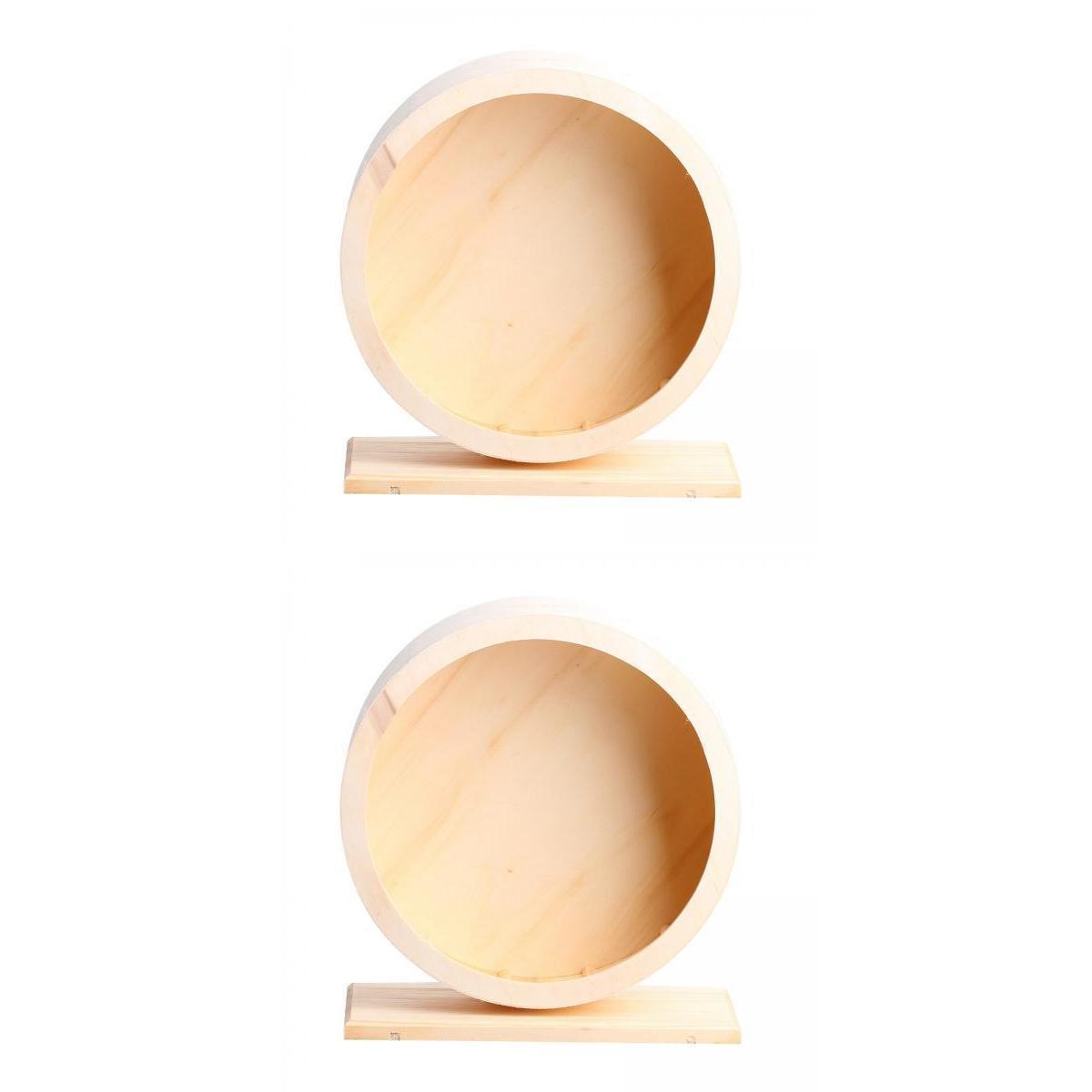 2 Pieces Round Wooden Quiet Roller Hamster Exercise Sports Wheel Rat Toy